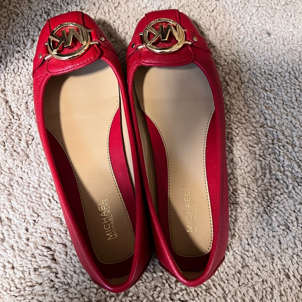 Michael Kors Red Leather Loafers with Gold Accent